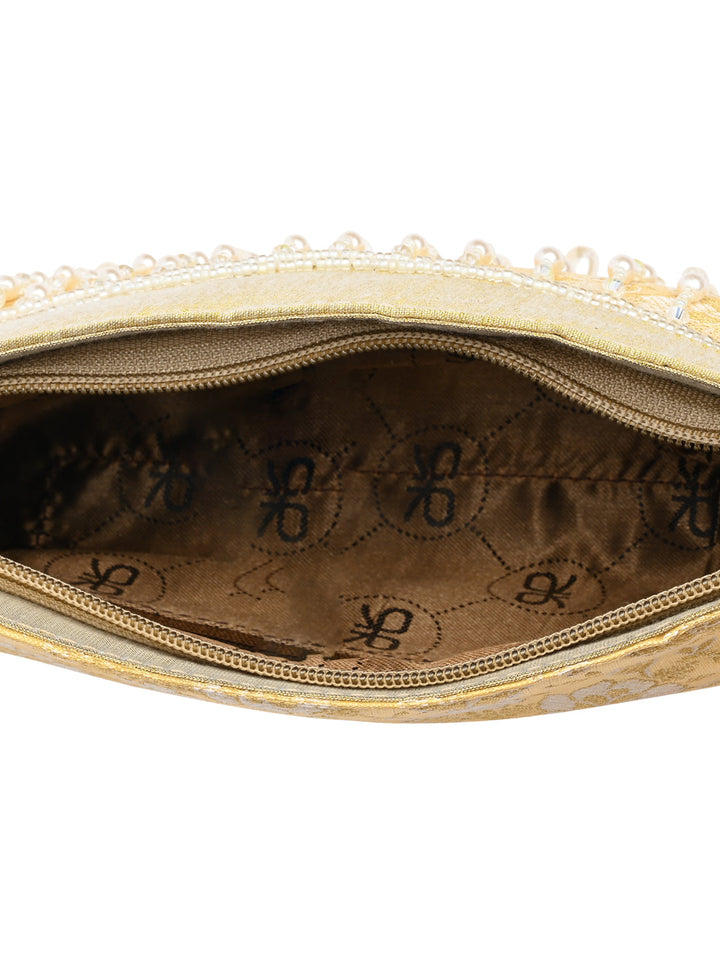 Rocia By Regal Gold Women Pearl Embellished Brocade Clutch