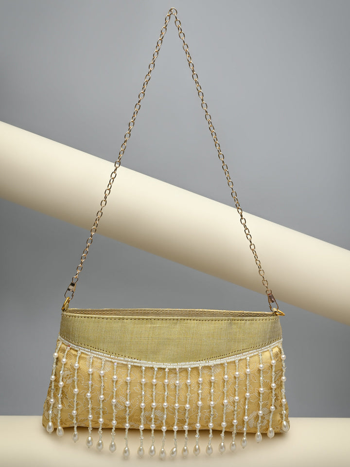 Rocia By Regal Gold Women Pearl Embellished Brocade Clutch