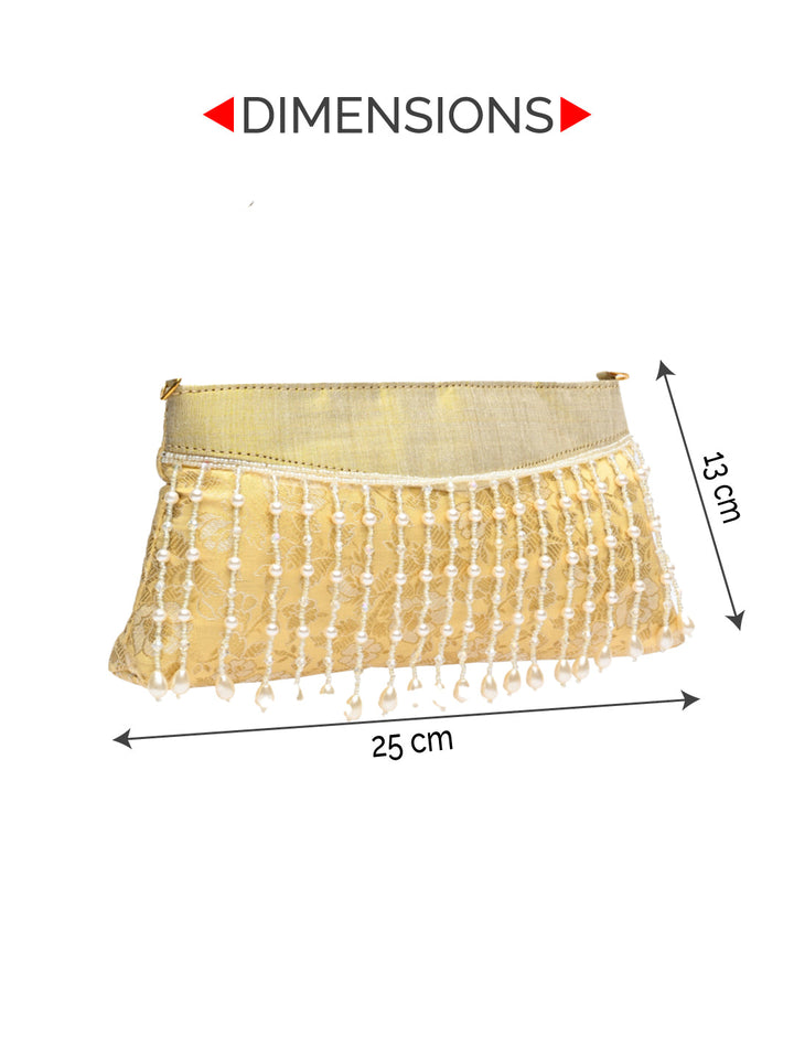 Rocia By Regal Gold Women Pearl Embellished Brocade Clutch