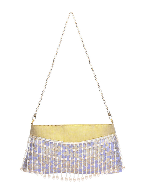 Rocia By Regal Lilac Women Pearl Embellished Brocade Clutch