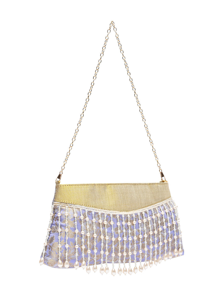 Rocia By Regal Lilac Women Pearl Embellished Brocade Clutch