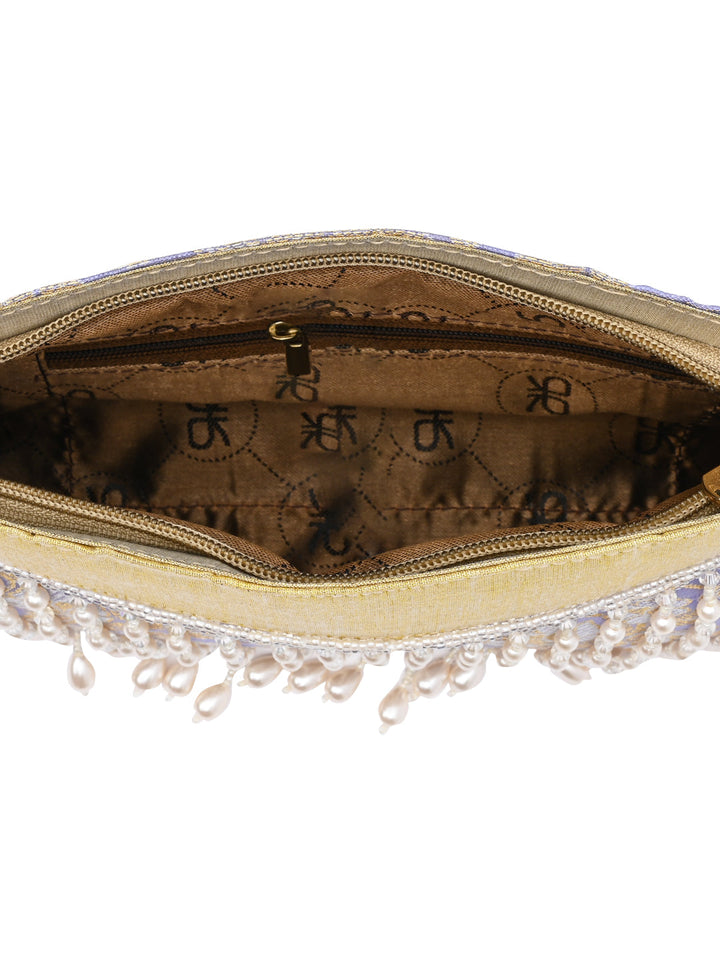 Rocia By Regal Lilac Women Pearl Embellished Brocade Clutch