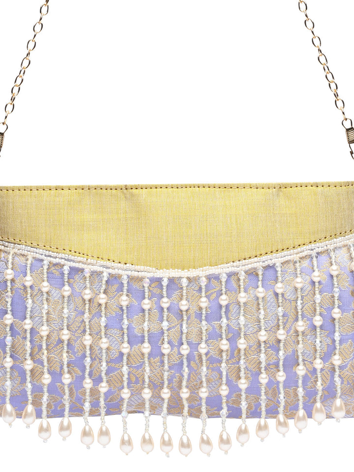 Rocia By Regal Lilac Women Pearl Embellished Brocade Clutch