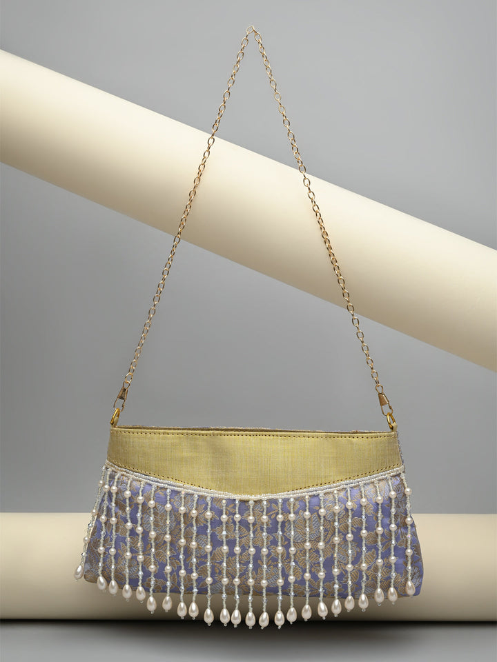 Rocia By Regal Lilac Women Pearl Embellished Brocade Clutch