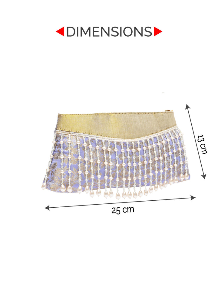Rocia By Regal Lilac Women Pearl Embellished Brocade Clutch