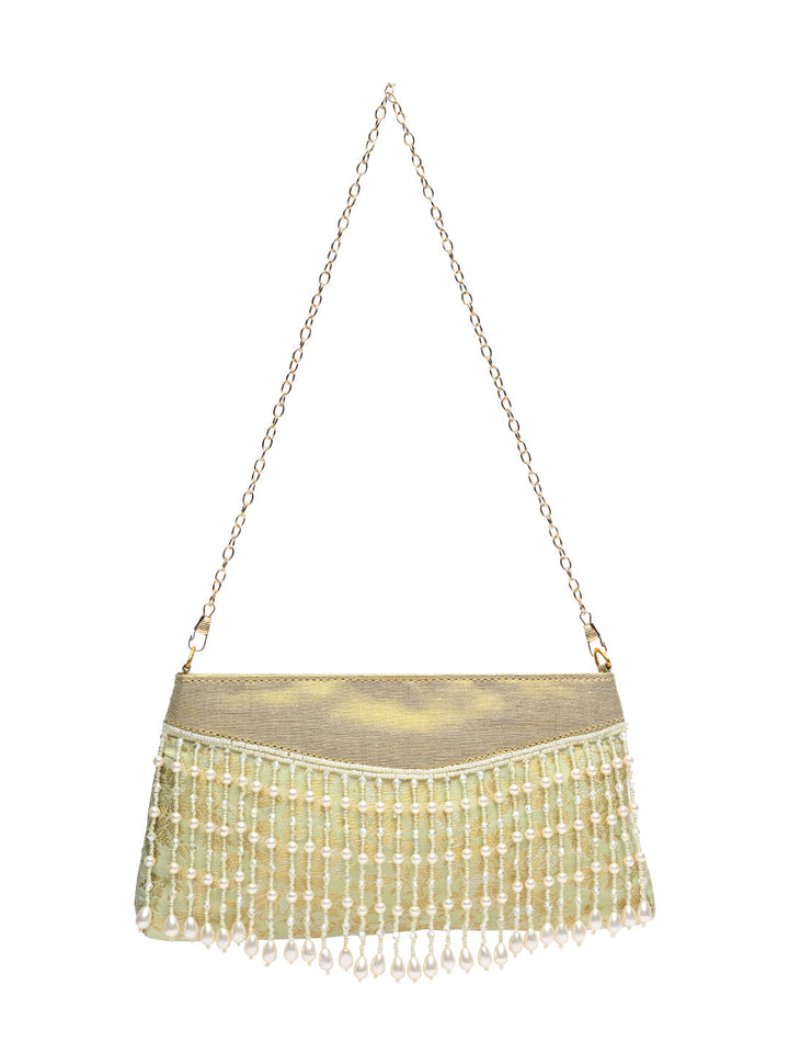 Rocia By Regal Mint Women Pearl Embellished Brocade Clutch