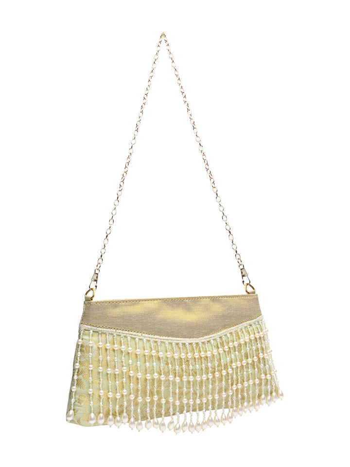 Rocia By Regal Mint Women Pearl Embellished Brocade Clutch
