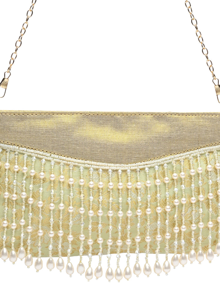 Rocia By Regal Mint Women Pearl Embellished Brocade Clutch