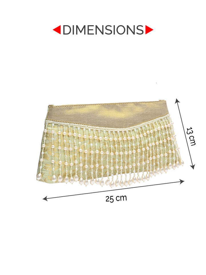 Rocia By Regal Mint Women Pearl Embellished Brocade Clutch