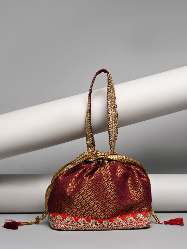 Rocia By Regal Maroon Women Brocade Potlis