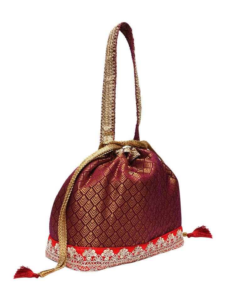 Rocia By Regal Maroon Women Brocade Potlis