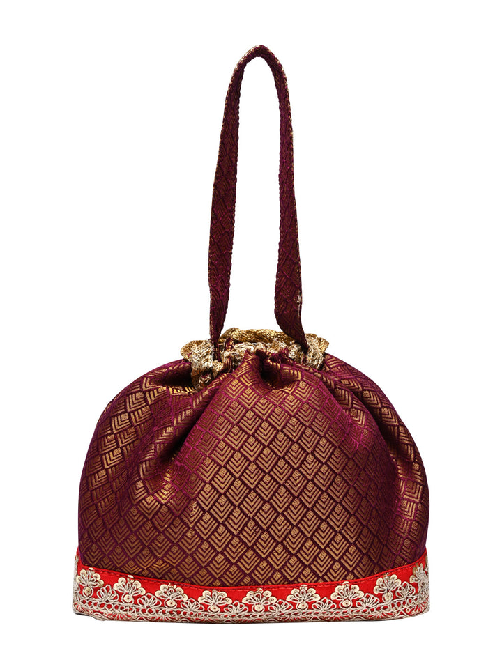 Rocia By Regal Maroon Women Brocade Potlis