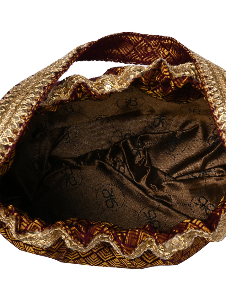 Rocia By Regal Maroon Women Brocade Potlis