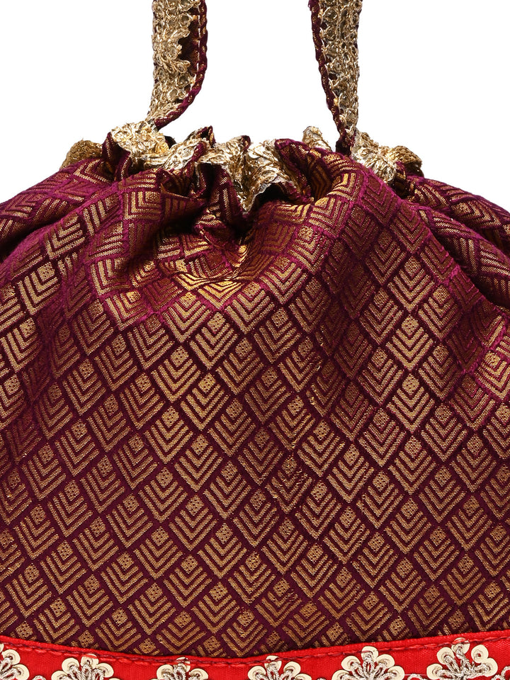 Rocia By Regal Maroon Women Brocade Potlis