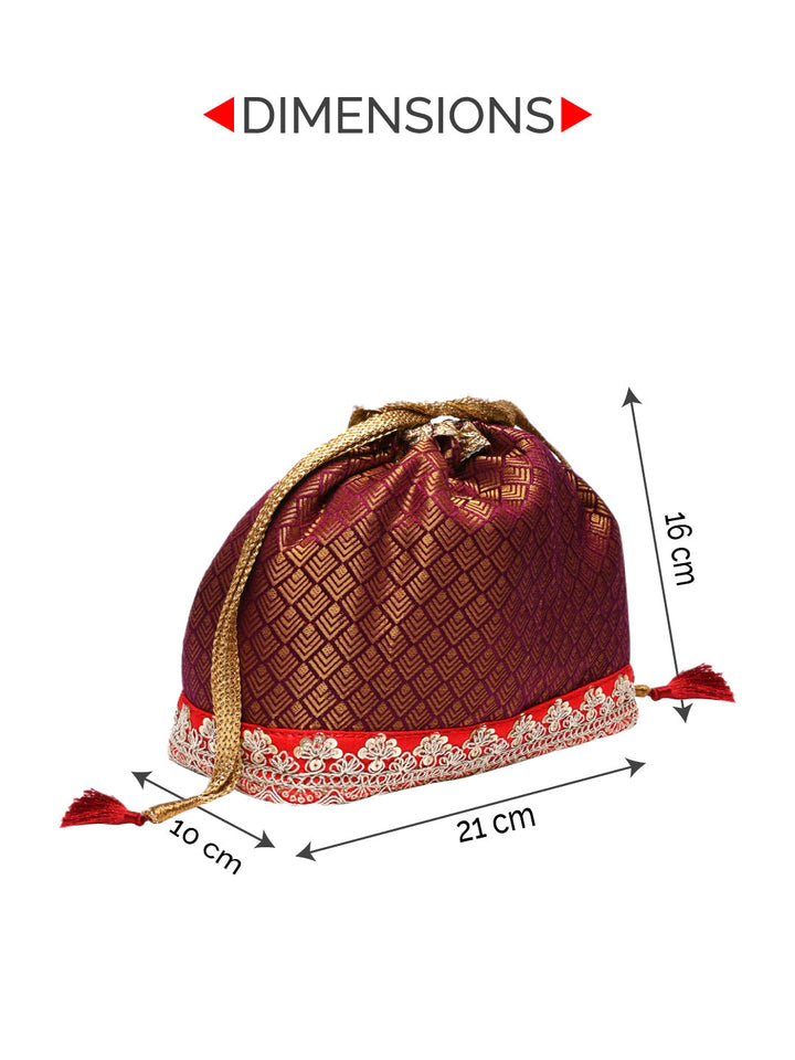 Rocia By Regal Maroon Women Brocade Potlis