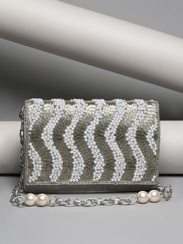 Rocia By Regal Silver Women Hand Embroidered Shoulder Bag