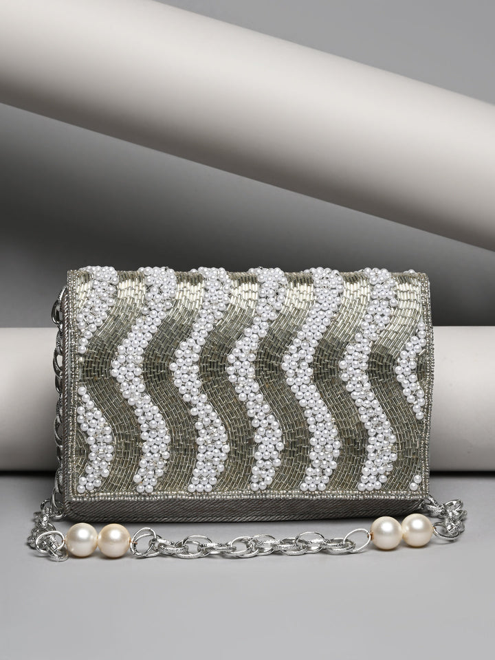 Rocia By Regal Silver Women Hand Embroidered Shoulder Bag