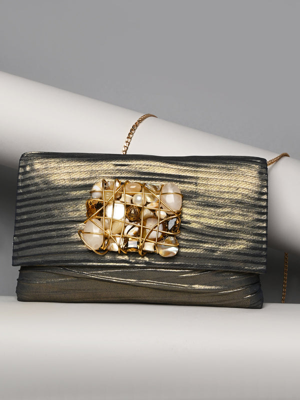 Rocia By Regal Grey Women Heavy Buckled Clutch