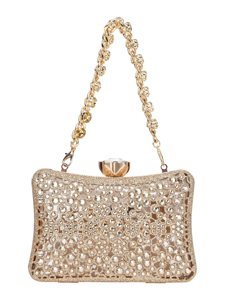 Rocia By Regal Gold Women Diamond Encrusted Metal Clutch