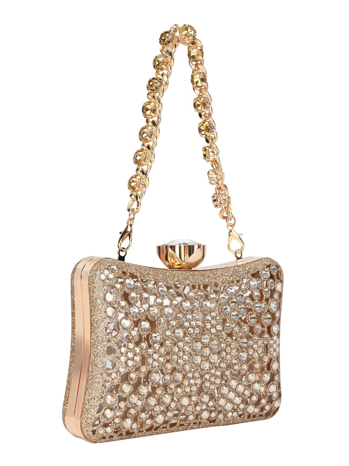 Rocia By Regal Gold Women Diamond Encrusted Metal Clutch