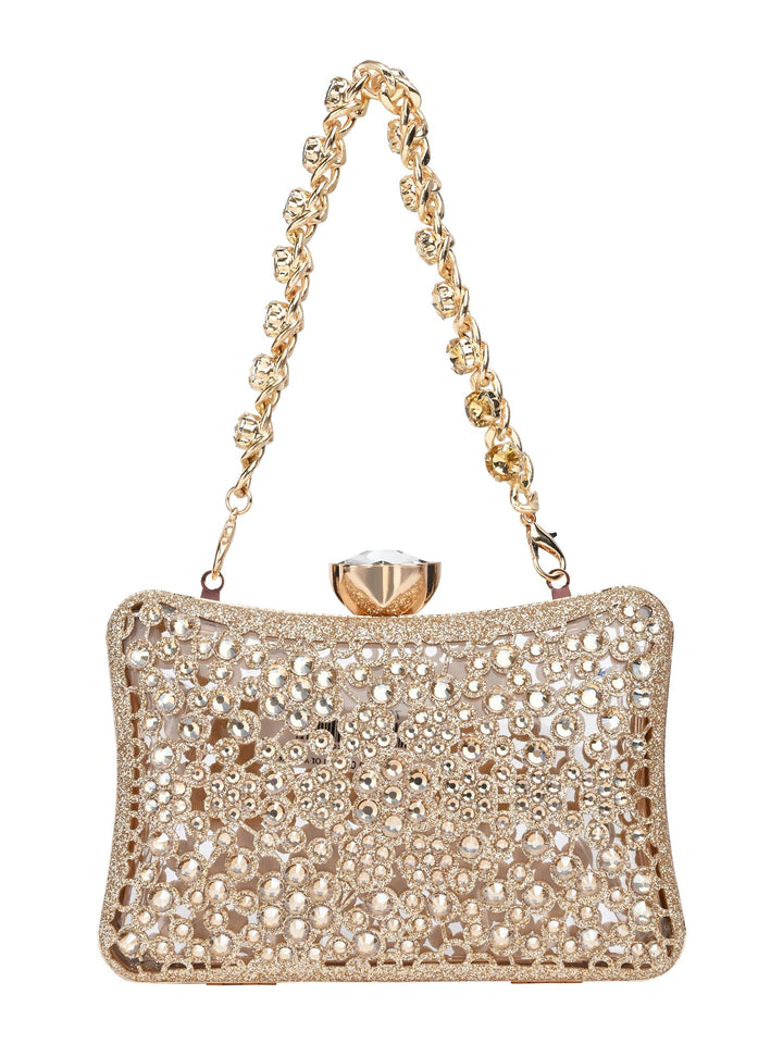 Rocia By Regal Gold Women Diamond Encrusted Metal Clutch