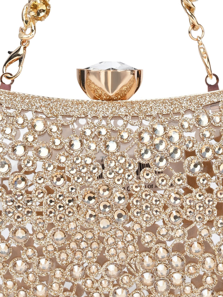 Rocia By Regal Gold Women Diamond Encrusted Metal Clutch