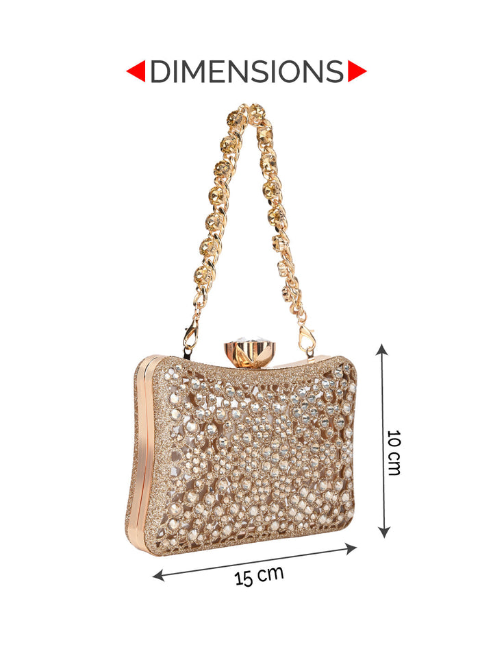 Rocia By Regal Gold Women Diamond Encrusted Metal Clutch