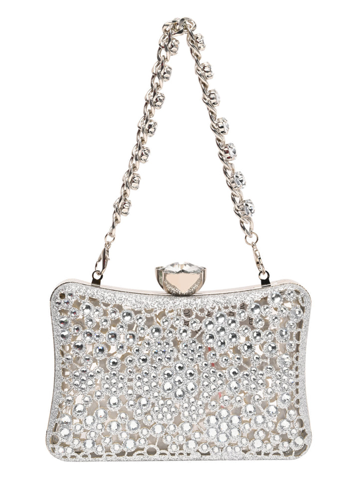 Rocia By Regal Silver Women Diamond Encrusted Metal Clutch