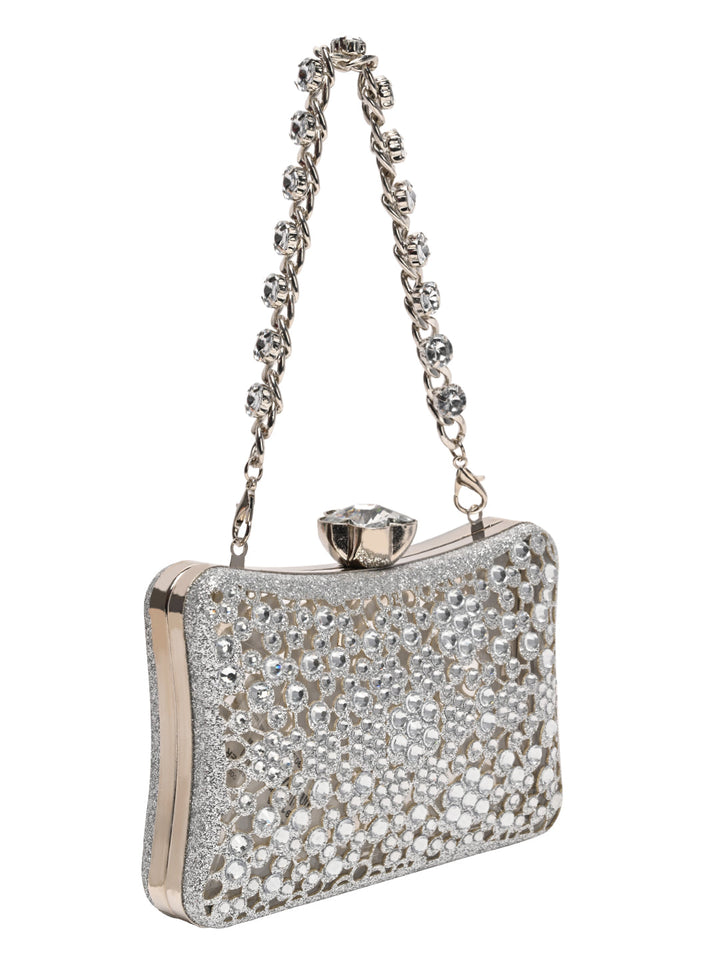 Rocia By Regal Silver Women Diamond Encrusted Metal Clutch