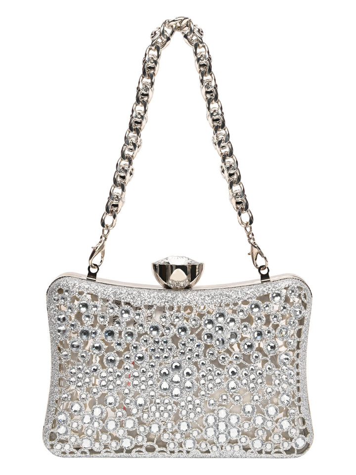Rocia By Regal Silver Women Diamond Encrusted Metal Clutch