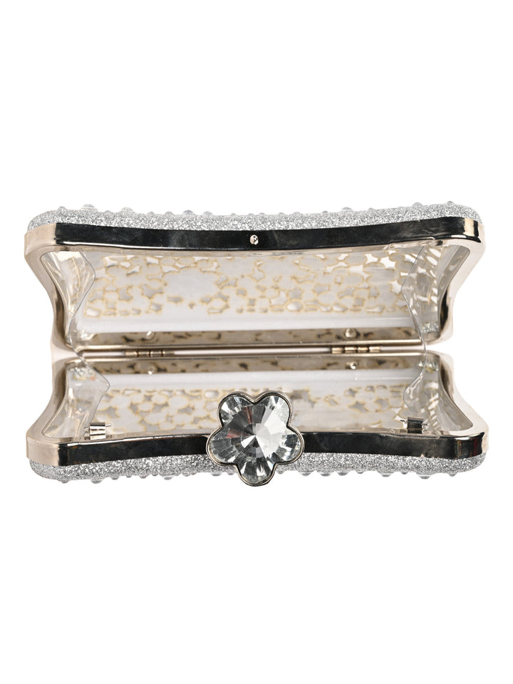 Rocia By Regal Silver Women Diamond Encrusted Metal Clutch