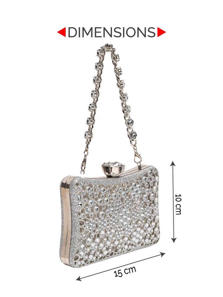 Rocia By Regal Silver Women Diamond Encrusted Metal Clutch