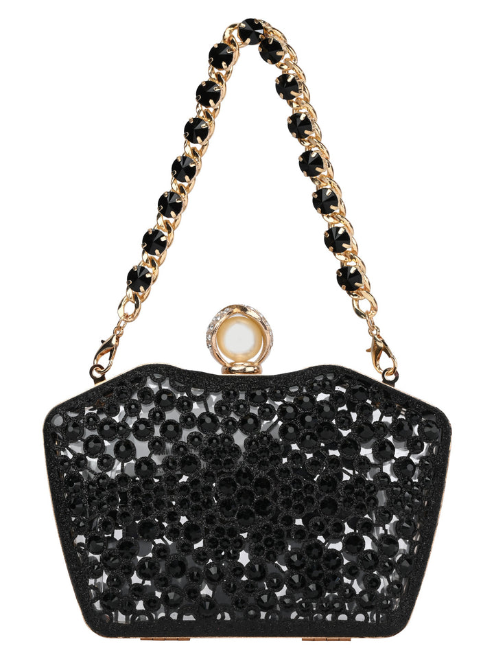 Rocia By Regal Black Women Diamond Encrusted Metal Clutch