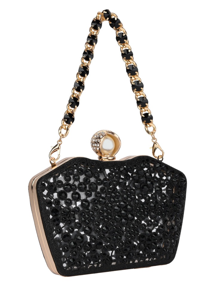Rocia By Regal Black Women Diamond Encrusted Metal Clutch