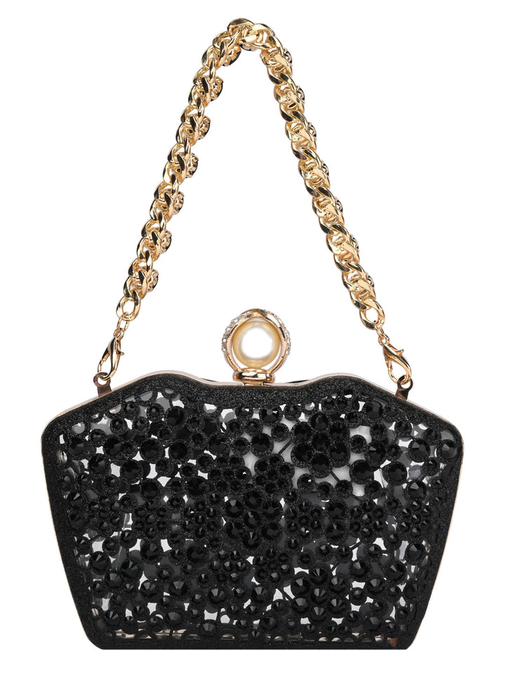 Rocia By Regal Black Women Diamond Encrusted Metal Clutch
