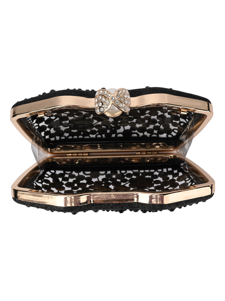 Rocia By Regal Black Women Diamond Encrusted Metal Clutch