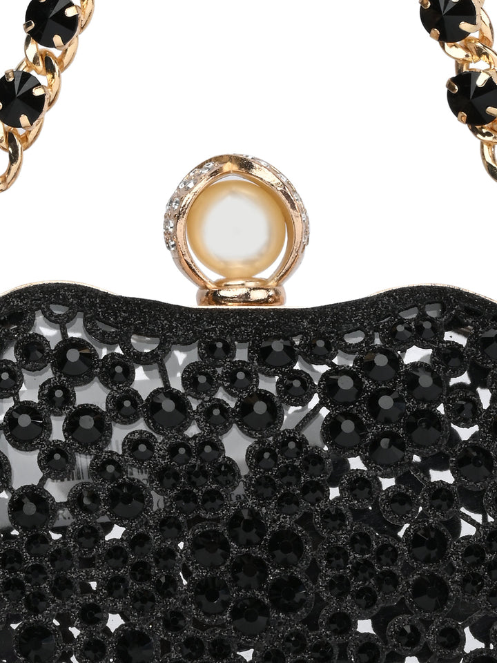 Rocia By Regal Black Women Diamond Encrusted Metal Clutch