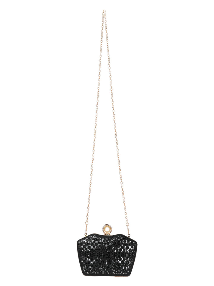 Rocia By Regal Black Women Diamond Encrusted Metal Clutch