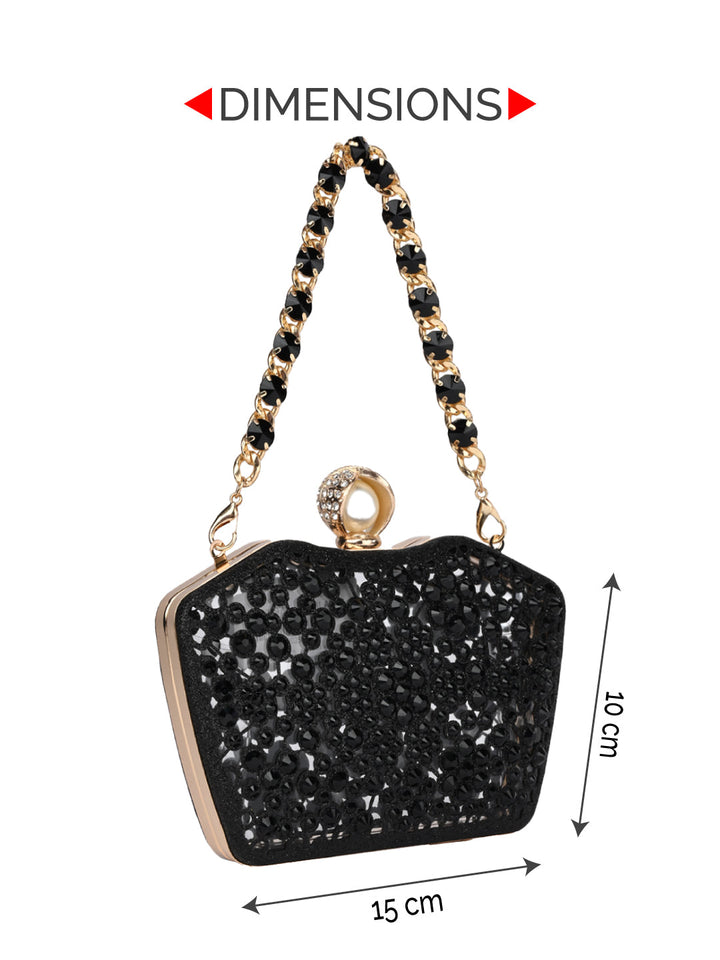 Rocia By Regal Black Women Diamond Encrusted Metal Clutch