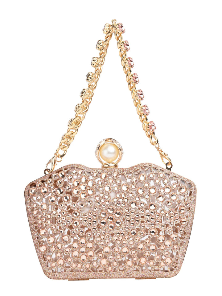 Rocia By Regal Champagne Women Diamond Encrusted Metal Clutch