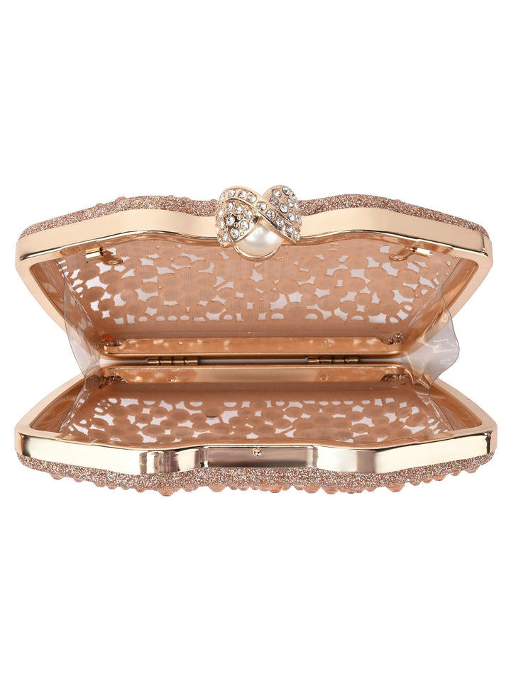 Rocia By Regal Champagne Women Diamond Encrusted Metal Clutch