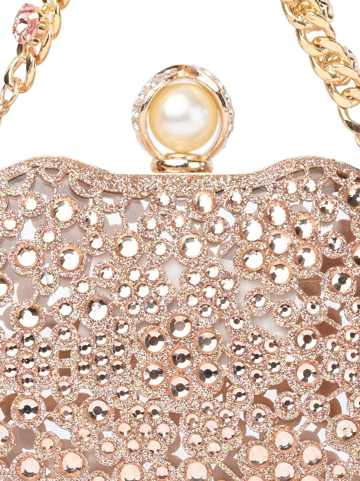 Rocia By Regal Champagne Women Diamond Encrusted Metal Clutch