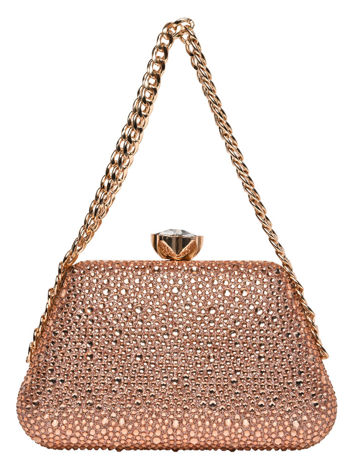 Rocia By Regal Champagne Women Diamond Studded Metal Clutch