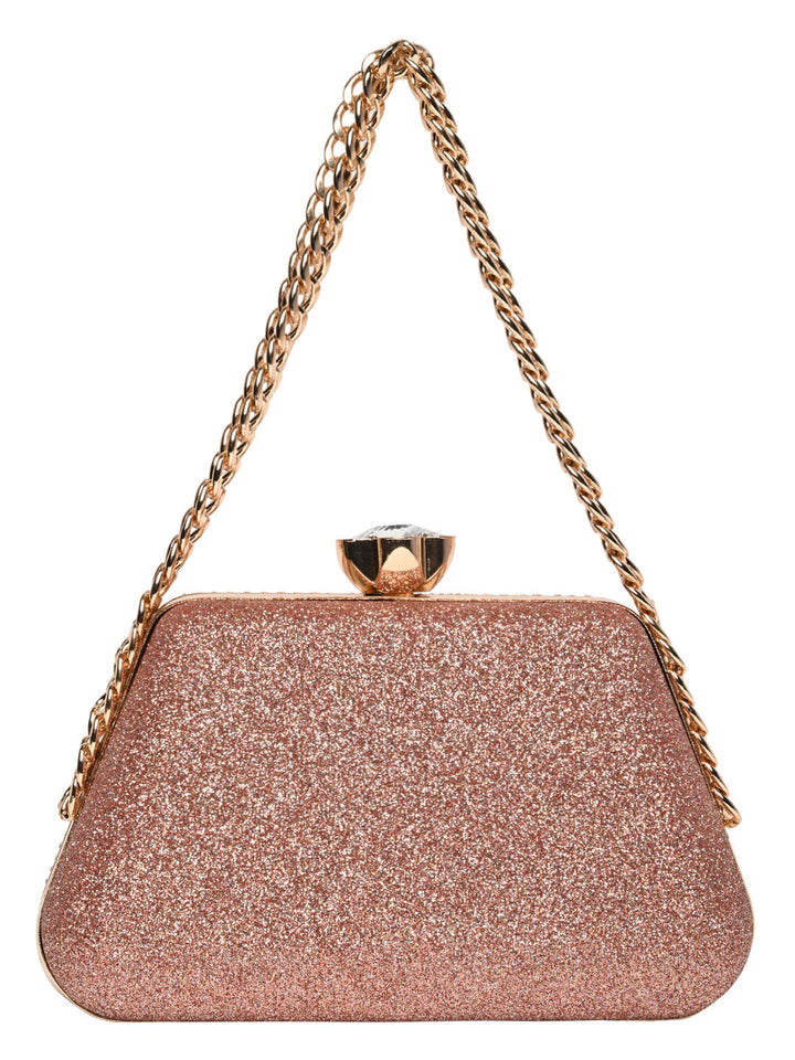 Rocia By Regal Champagne Women Diamond Studded Metal Clutch