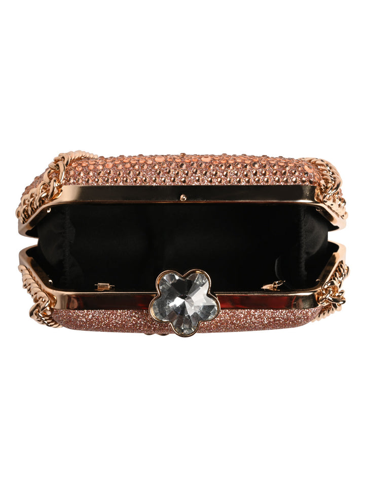 Rocia By Regal Champagne Women Diamond Studded Metal Clutch