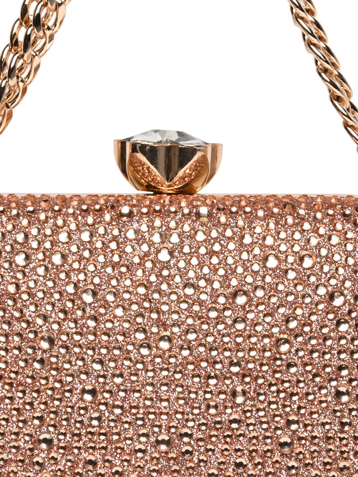 Rocia By Regal Champagne Women Diamond Studded Metal Clutch