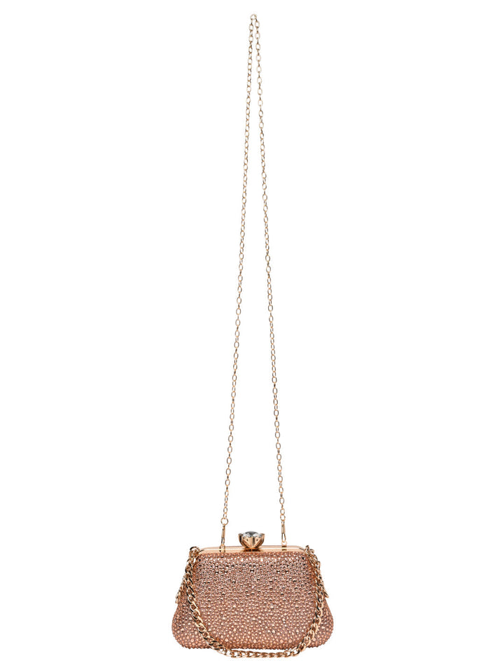 Rocia By Regal Champagne Women Diamond Studded Metal Clutch