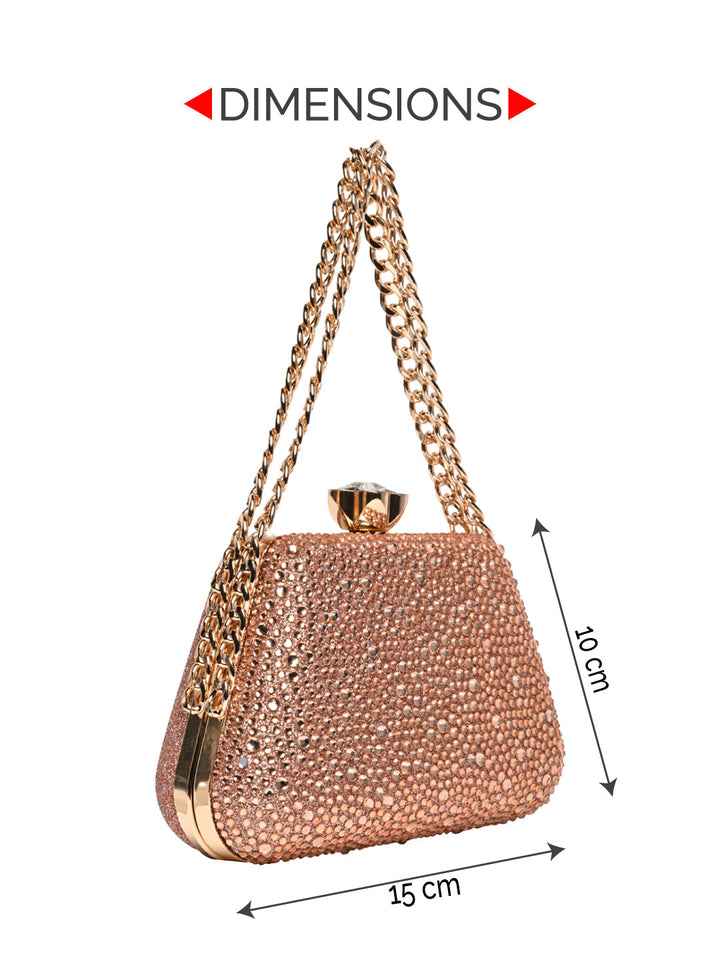 Rocia By Regal Champagne Women Diamond Studded Metal Clutch