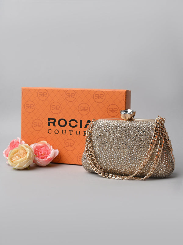 Rocia By Regal Gold Women Diamond Studded Metal Clutch