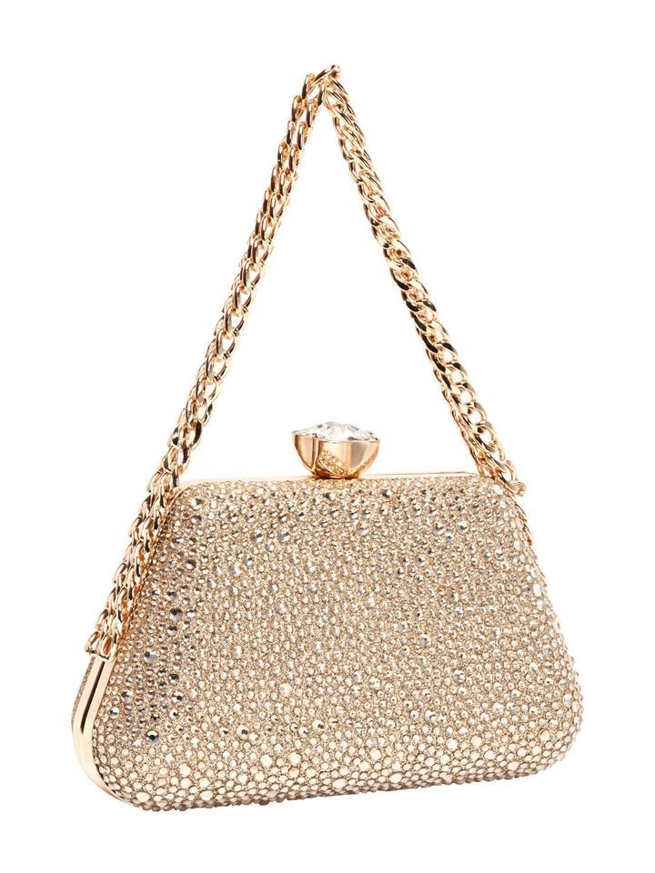 Rocia By Regal Gold Women Diamond Studded Metal Clutch